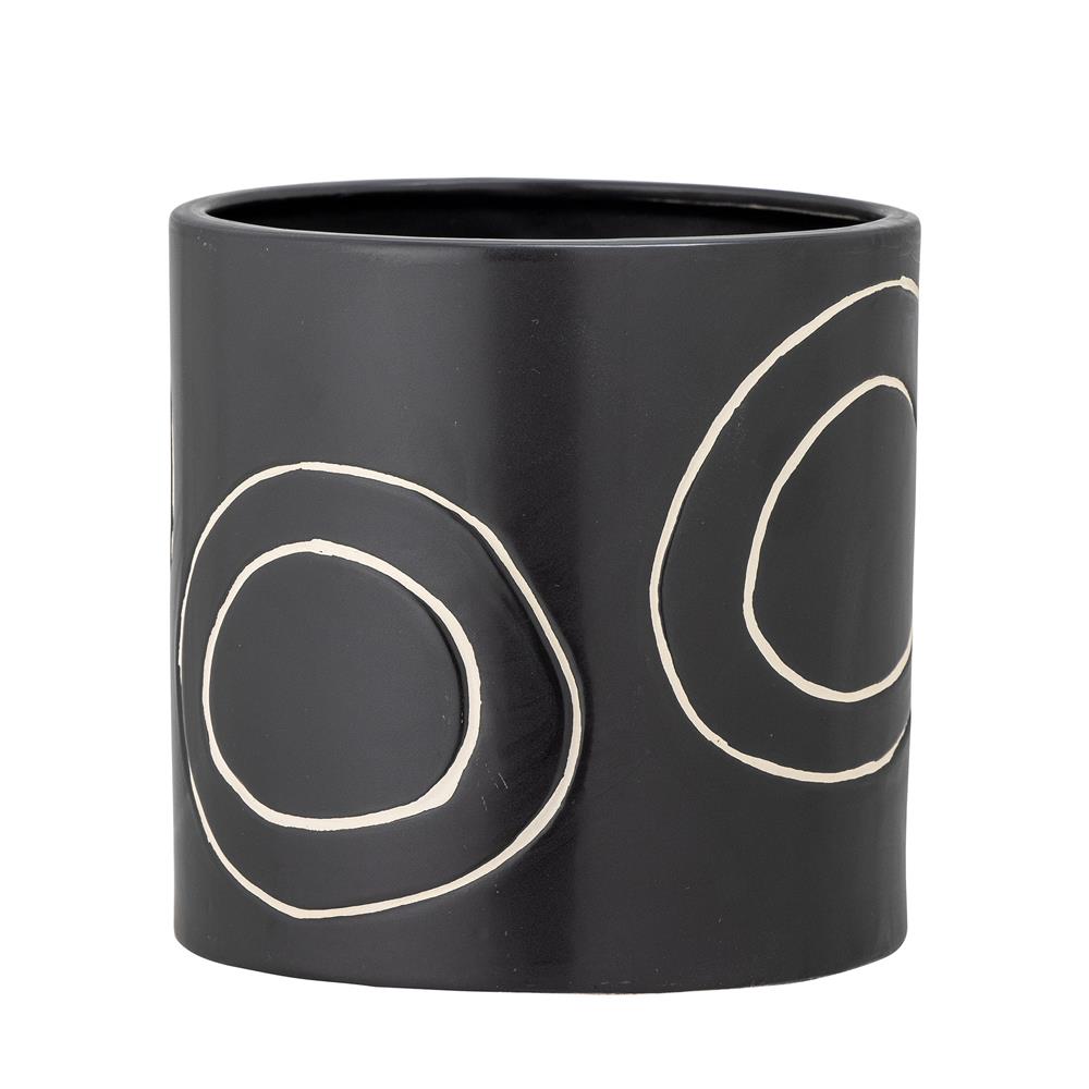 Bloomingville Troy Blumentopf Schwarz Steingut D14xH14 cm – dekorativer Pflanztopf