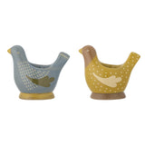 Bloomingville Birdy Eierbecher 2er Set, Blau/Gelb, Steingut, handbemalt, dekorativ & verspielt
