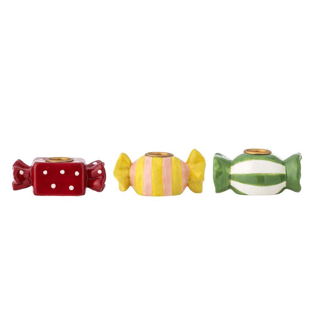 Bloomingville Leiano Kerzenhalter Bunt Steingut 3er Set Bonbon Weihnachtsdeko