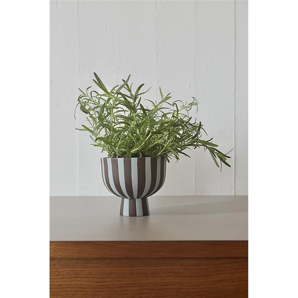 OYOY Toppu Schale - 15x13 cm, Schwarz/Weiß gestreift - vielseitig als Obstkorb, Blumentopf, Vase