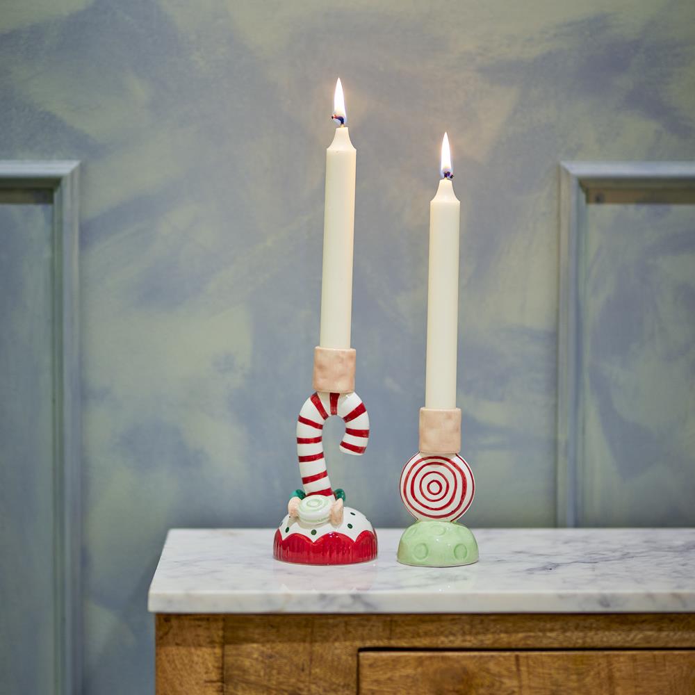 Bloomingville Leiani Kerzenhalter 2er Set bunt Keramik Weihnachtsdeko für Stabkerzen Tischdeko