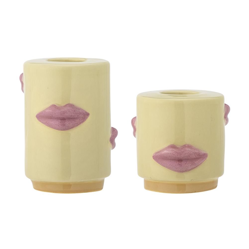 Bloomingville Sassy Kerzenhalter Gelb Steingut 2er Set – verspieltes Lippen-Set