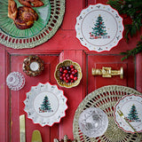 Bloomingville Naive Weihnachtsschale, Rot, Keramik 460 ml mit Tannenbaum-Motiv