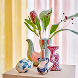 Bloomingville Trudy Vase Grün Steingut L19xH19xW7,5 cm – handbemalte Vogelvase