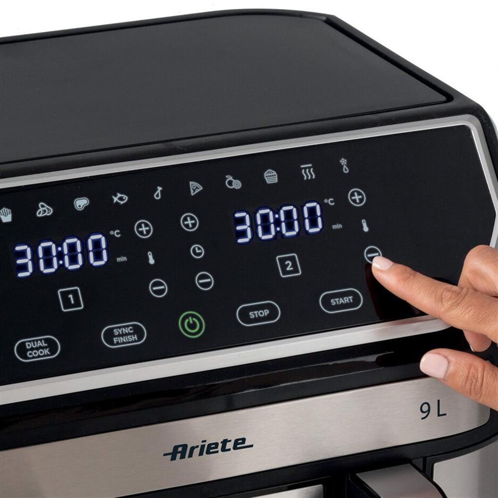 Ariete Air Fryer Dual, Schwarz, Doppel Heißluftfritteuse, 9L, 2100W