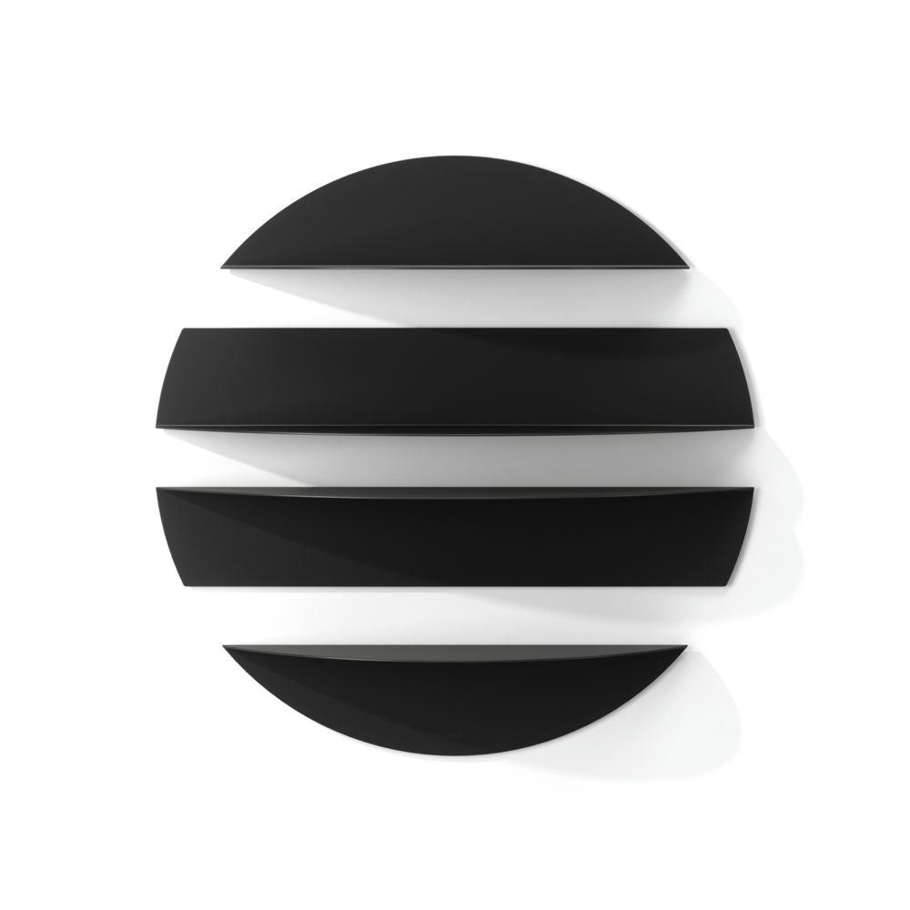 Umbra Solis Wandregal in Schwarz, rundes Metallregal mit 4 separaten Ablageelementen