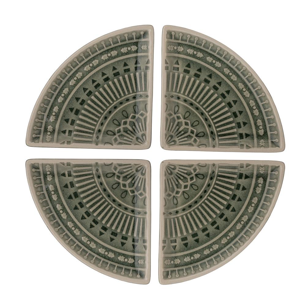 Bloomingville Rani Schale, 4er Set, Grün, Steingut L11xH1xW11 cm, dänisches Design