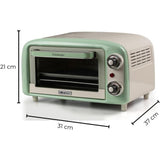 Ariete Vintage Mini Backofen, Grün, 10L Elektrobackofen im Retro-Design, 800W, 230°C