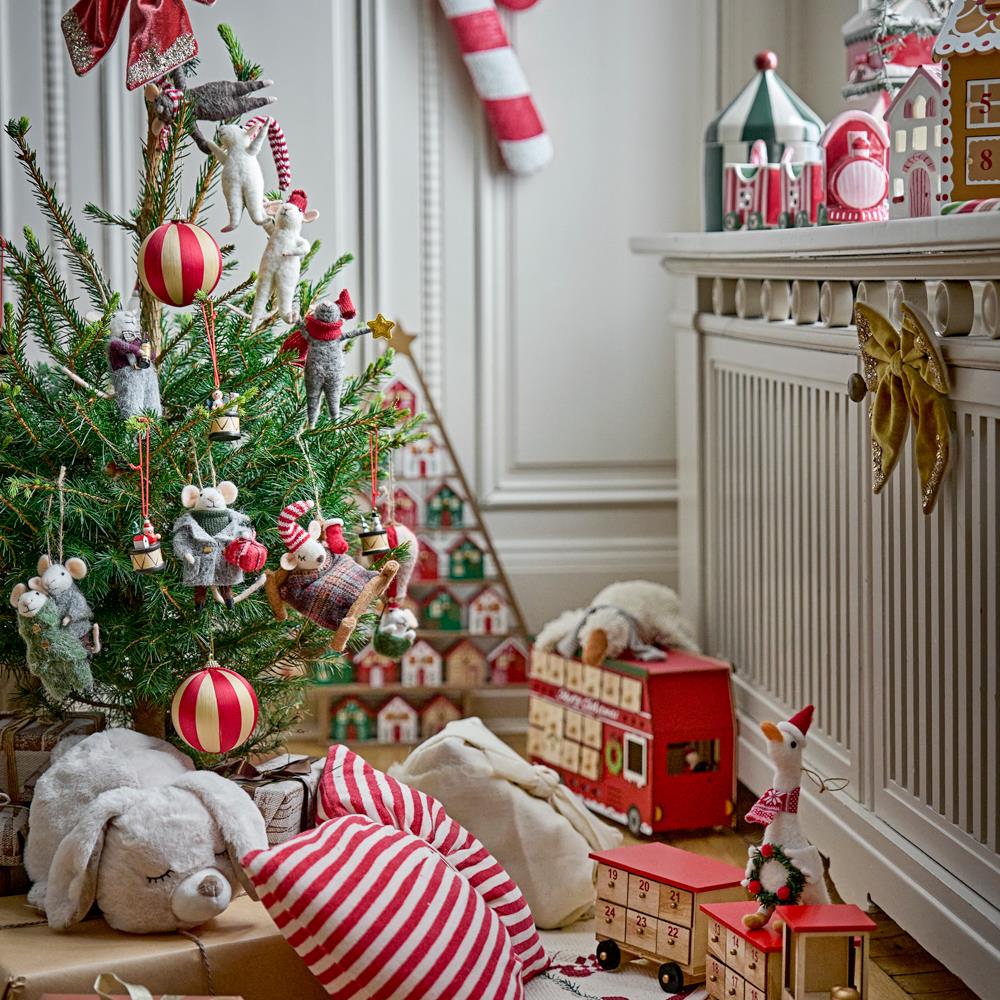 Bloomingville Peo Weihnachtsanhänger Weiß Wolle Mäuse Deko zum Aufhängen