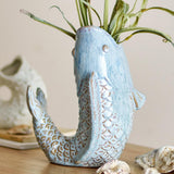 Bloomingville Hiro Vase Blau Steingut Fischform Landhausstil 21cm