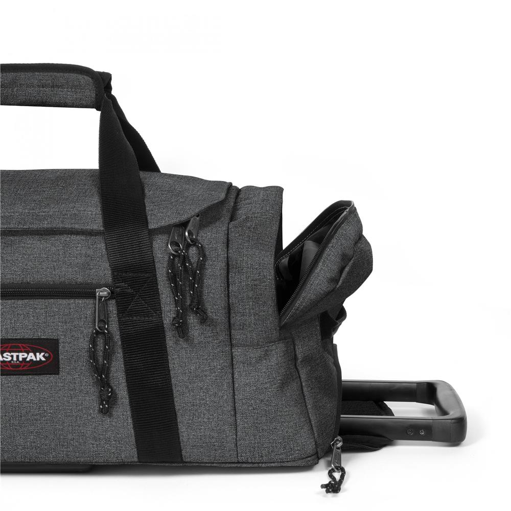 Eastpak LEATHERFACE S +, Kleine Reisetasche, Black Denim (grau), 41L, mit 2 Rädern