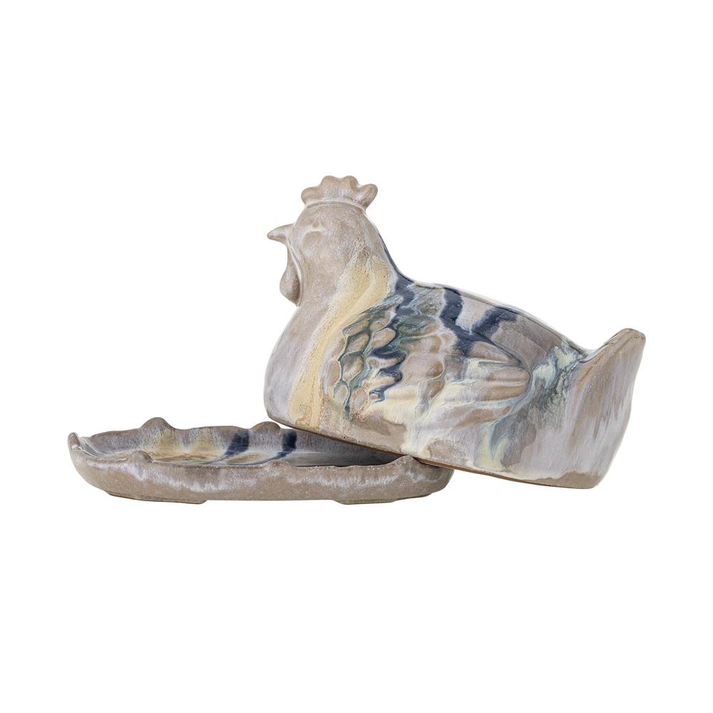 Bloomingville Heni Butterdose aus Steingut, Rose – dekorative Dose in Huhn-Form