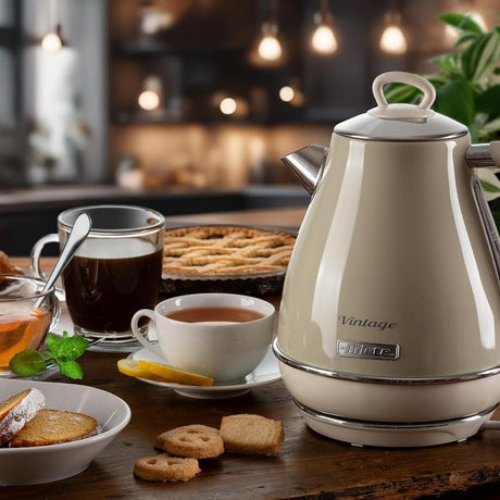 Ariete Vintage Wasserkocher, Beige, 1,7L Edelstahlkessel, 2000W, Elegantes Retro-Design