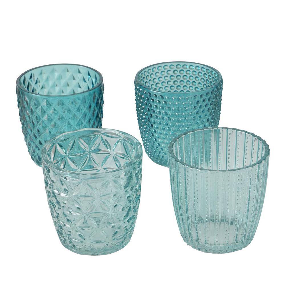 BOLTZE Windlicht Marilu 4er Set Petrol Türkis Glas Kerzenhalter Teelichthalter Maritimes Design