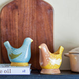 Bloomingville Birdy Eierbecher 2er Set, Blau/Gelb, Steingut, handbemalt, dekorativ & verspielt