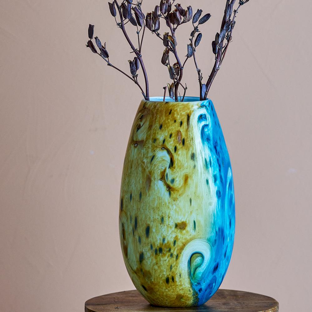 Bloomingville Kalian Vase blau Glas mundgeblasen 29,5 cm