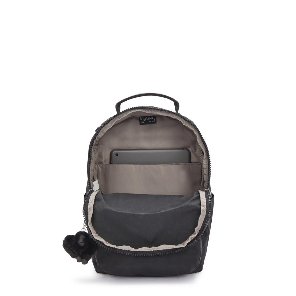 Kipling SEOUL S, Kleiner Schulrucksack mit 11-Zoll-Tabletfach, 14L, Black Noir (schwarz)