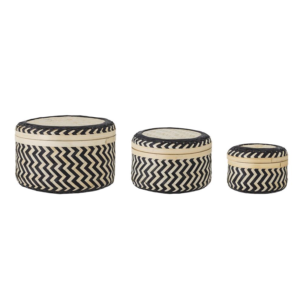 Bloomingville Jacob Korb mit Deckel 3er Set Schwarz Bambus Aufbewahrungskörbe
