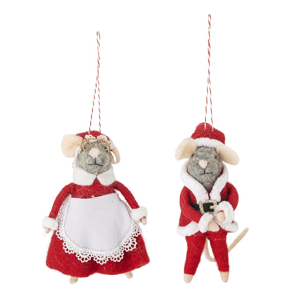 Bloomingville Peo Mäuse Anhänger, Rot, Wollfiguren klein 2er Set Weihnachtsdeko