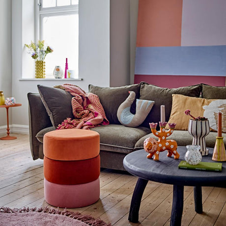 Bloomingville Bilbao Pouf Hocker Orange Polyester D37xH45 cm – vielseitiger Sitzpouf