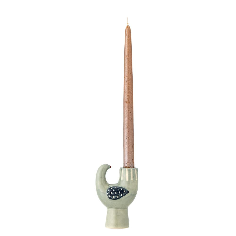 Bloomingville Trudy Kerzenhalter, Vogel, in Blau, aus Steingut, Kerzenständer, im dänischen Design
