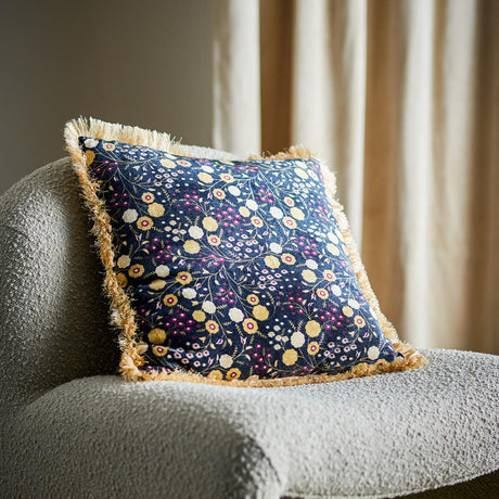 Bloomingville Eydis Kissen Blau – Dekokissen 45x45 cm aus Viskose & Baumwollvelours