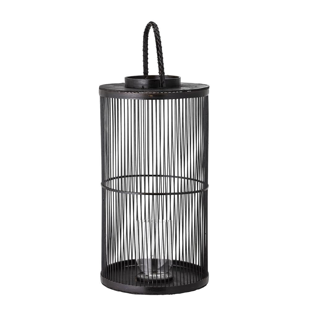 Bloomingville Effie Laterne mit Glas, 29x50,5 cm, aus Bambus in Schwarz