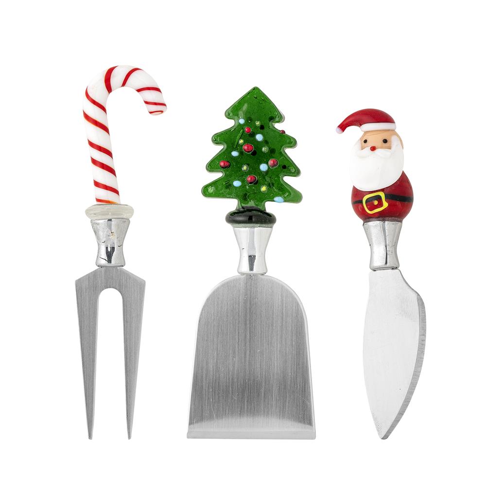 Bloomingville Misa Käsebesteck Rot Glas 3-teilig Weihnachtsbesteck