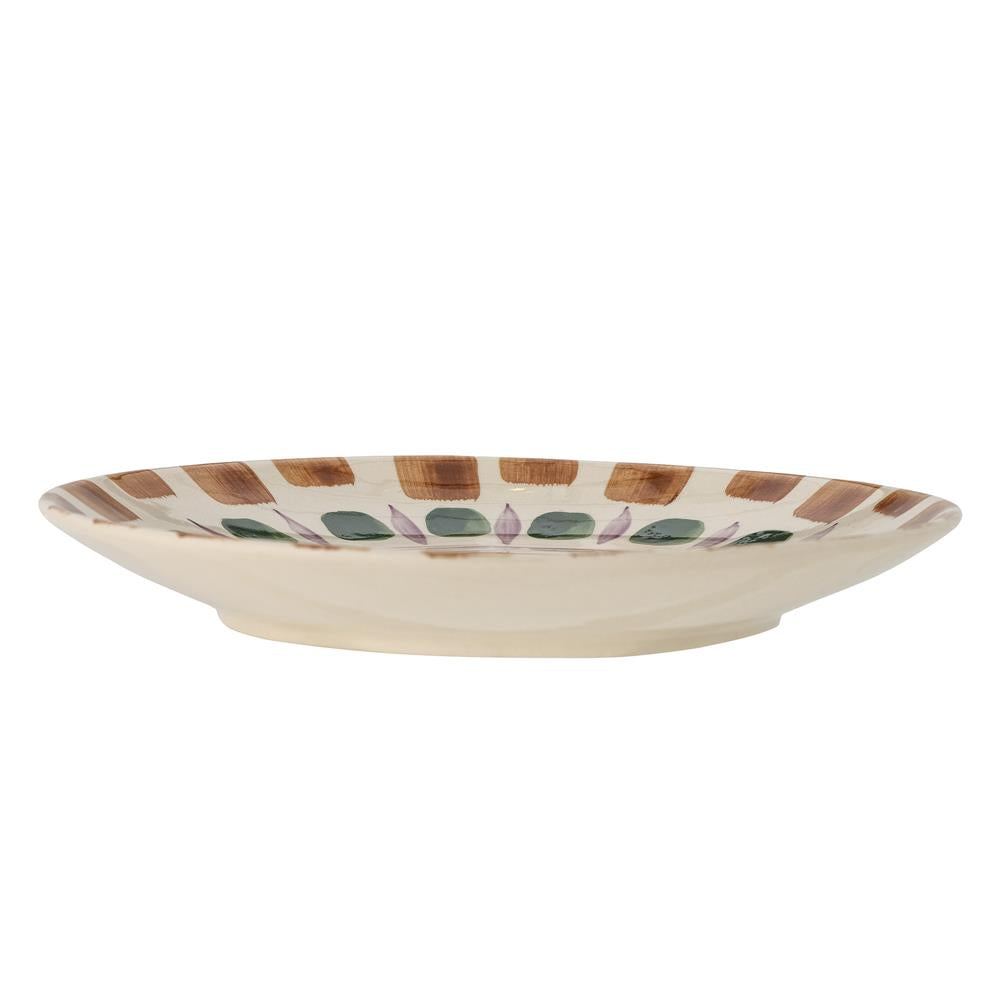 Bloomingville Shama Teller, Grün, Steingut, 27 cm, mit handbemaltem Muster