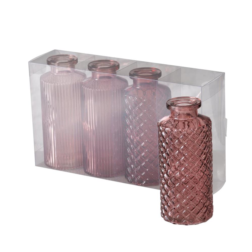 BOLTZE Vase Panja 4er Set, Glasvasen, Blumenvasen in Dunkelrosa und Hellrosa
