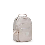 Kipling SEOUL S, Kleiner Schulrucksack mit 11-Zoll-Tabletfach, 14L, Metallic Glow (beige)