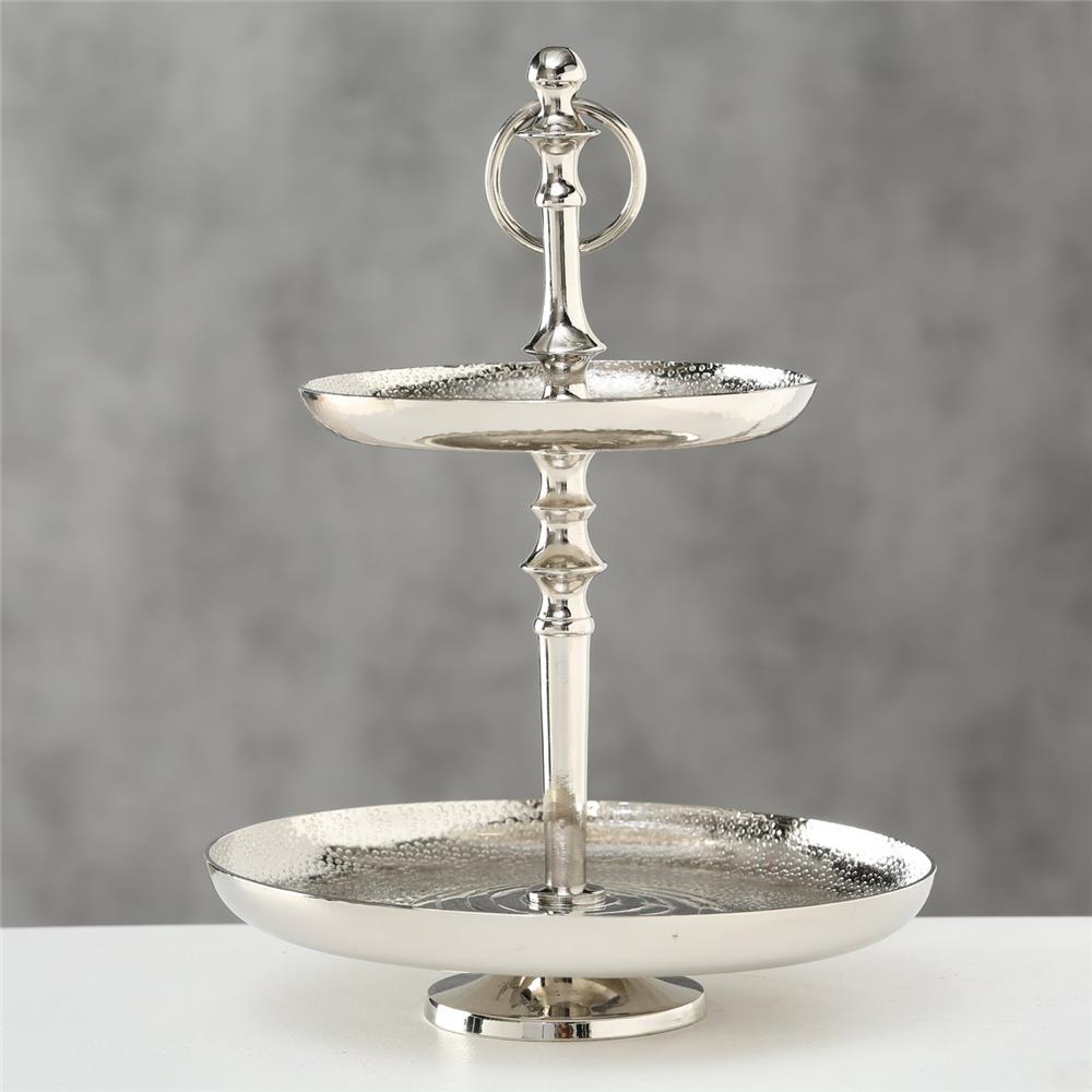 BOLTZE Etagere Fortuna 30cm 2-stöckig Silber mit Griff für Dekoration Elegantes Design