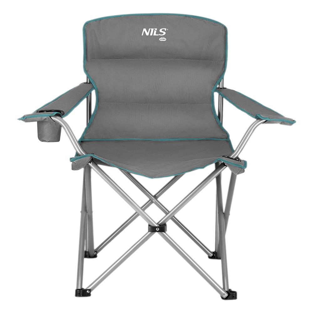 NILS CAMP Campingstuhl Grau-Grün - gepolsterter Klappstuhl mit Armlehnen für Camping, Garten & Angeln