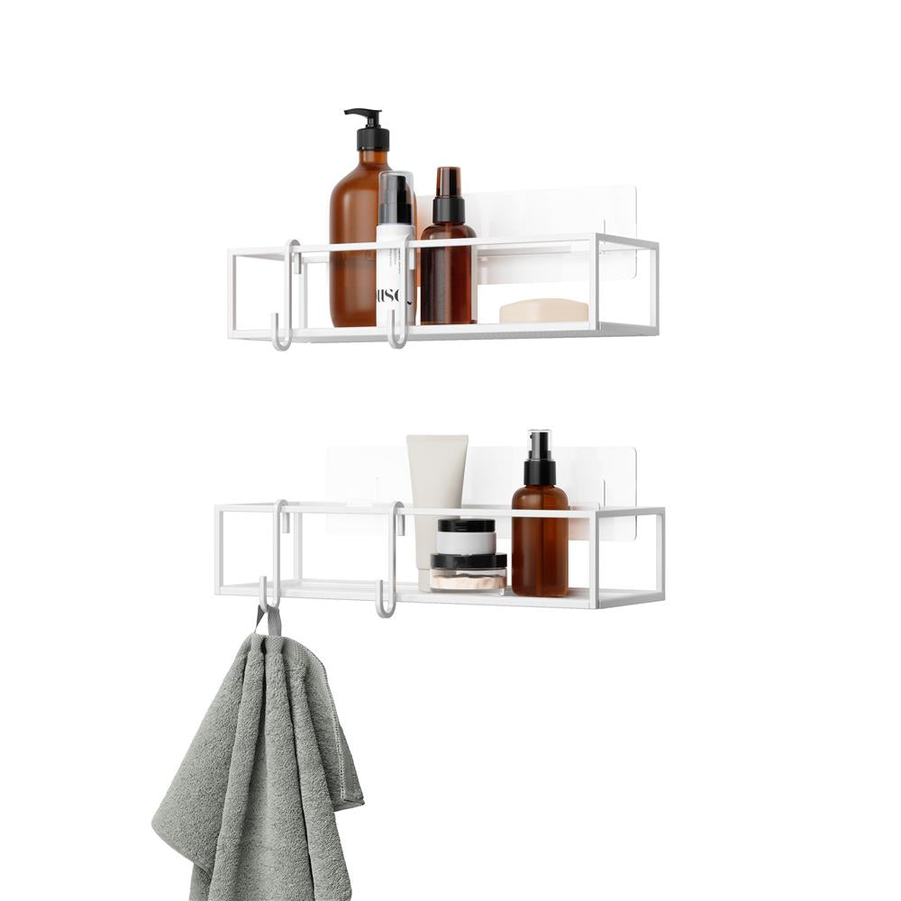 Umbra Cubiko Duschablage, Duschregale ohne Bohren mit Haken, 2er-Set, in Weiß