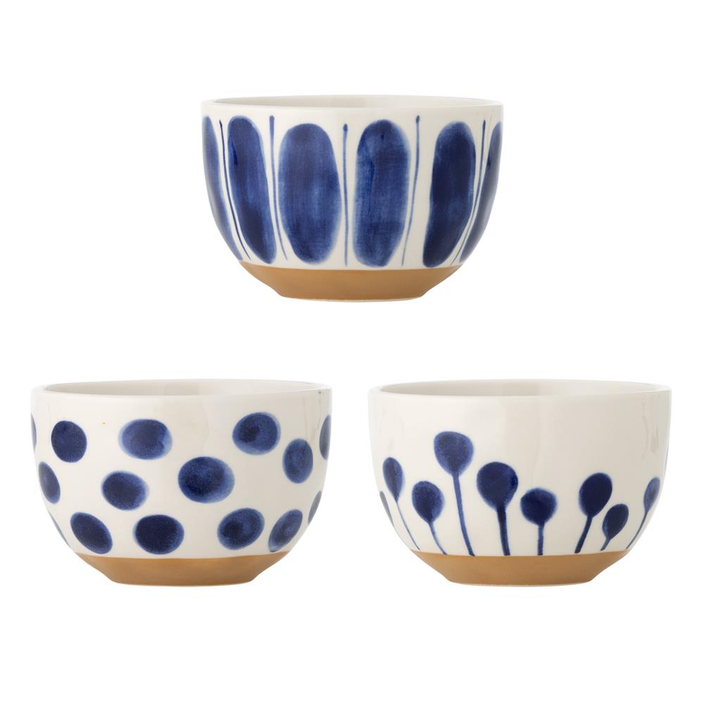 Bloomingville Linora Schalen blau Steingut 3er Set D12,5xH8 cm 580 ml