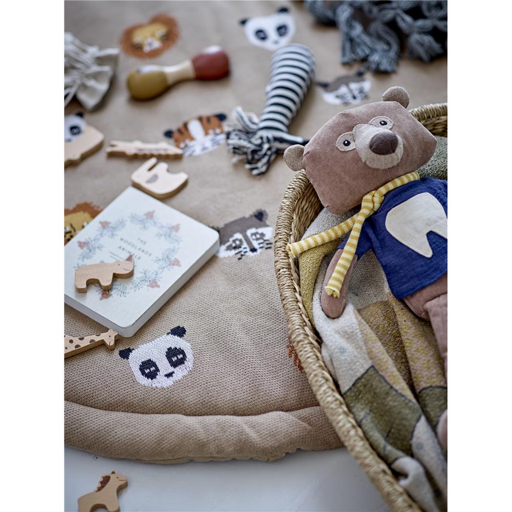 Bloomingville MINI Miko Spielmatte Zootiere 100cm rund Braun Baumwolle Spielteppich dänisches Design