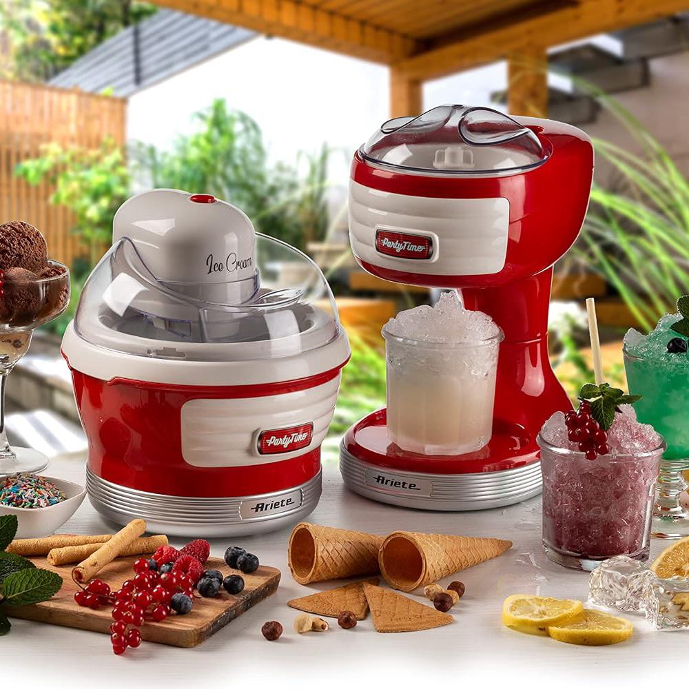 Ariete Party Time Ice Crusher, Rot, Eiscrusher für Cocktails & Slush, Retro-Design, 50er Jahre-Stil
