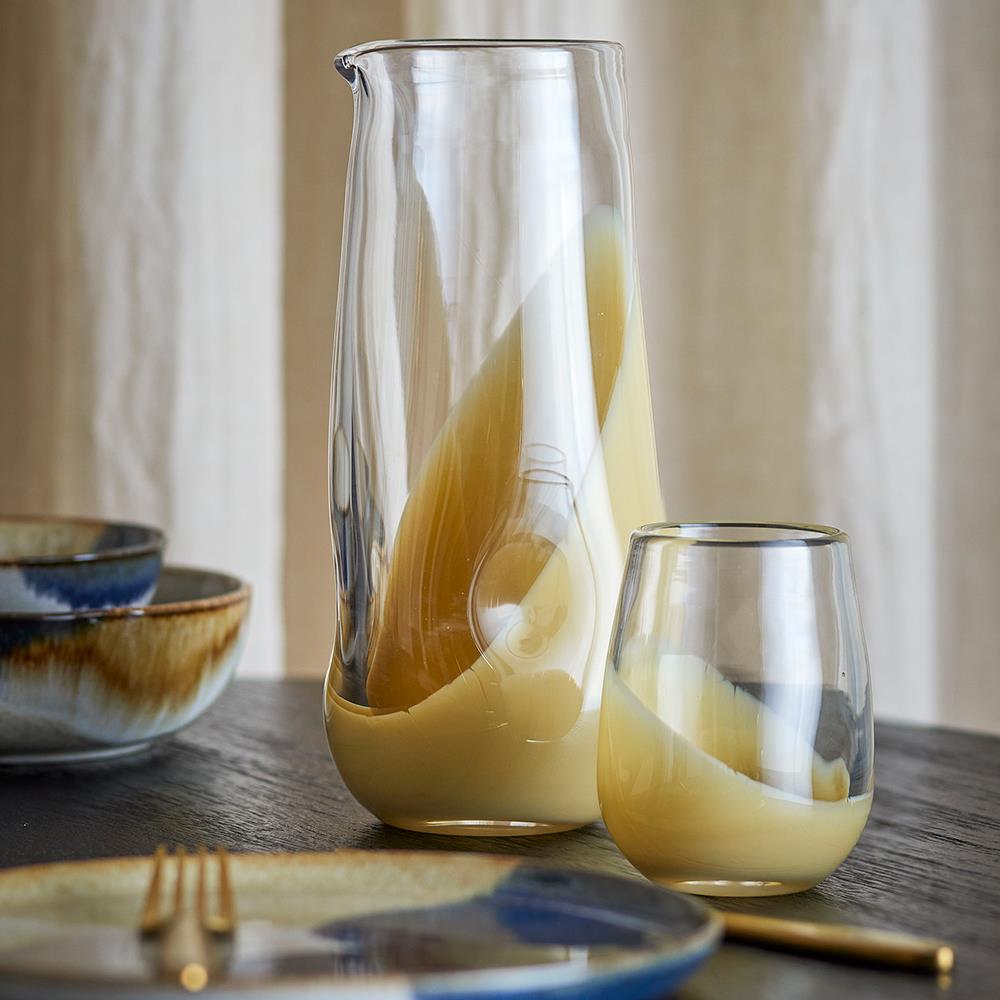 Bloomingville Ballard Krug aus Glas, Natur – eleganter Glaskrug mit goldenem Boden