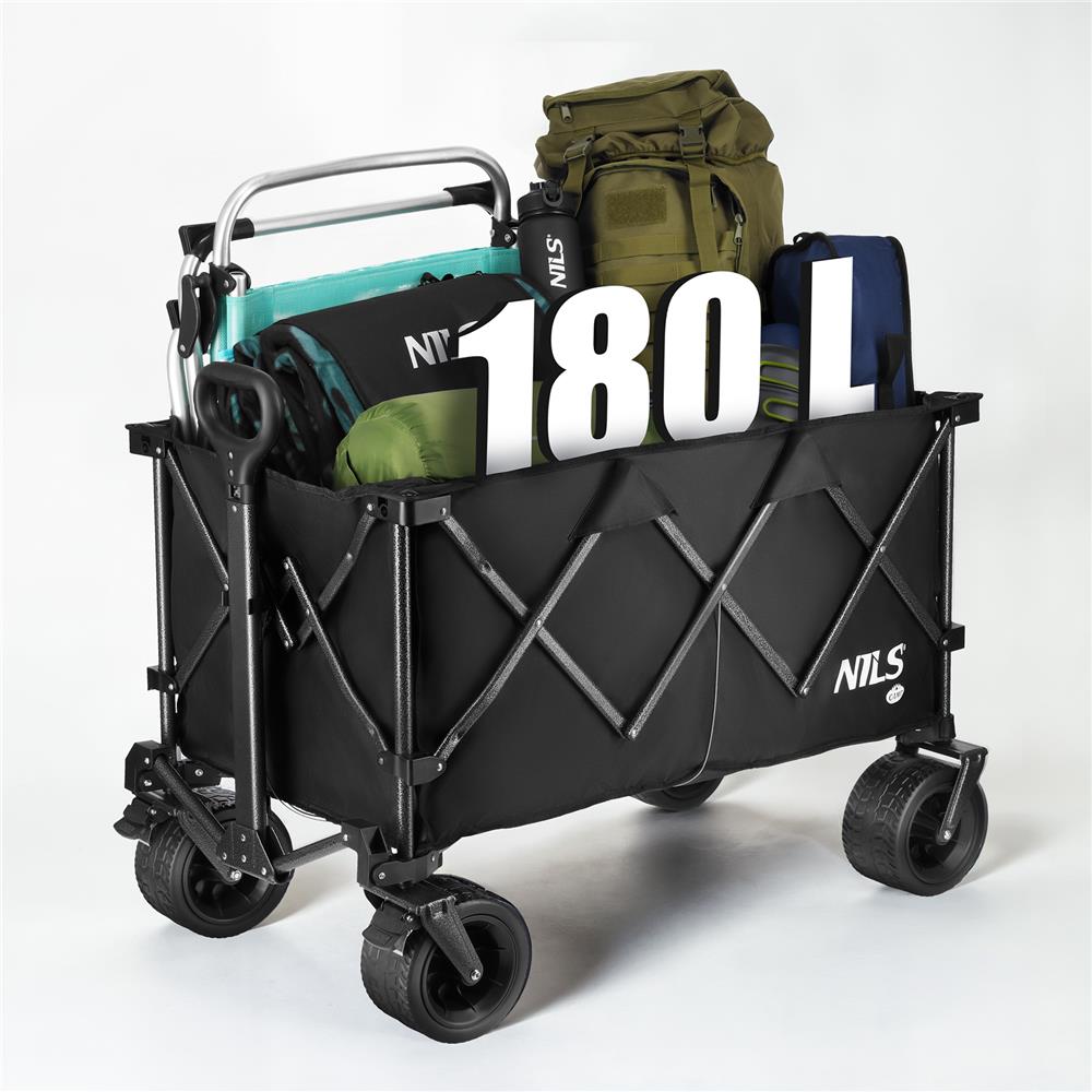 NILS CAMP XXL Bollerwagen faltbar 180L in Schwarz -Campingwagen für Strand & Garten