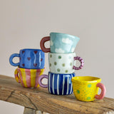 Bloomingville Nini Tasse Blau Steingut D6,5xH5 cm – handbemalte Mini-Tasse