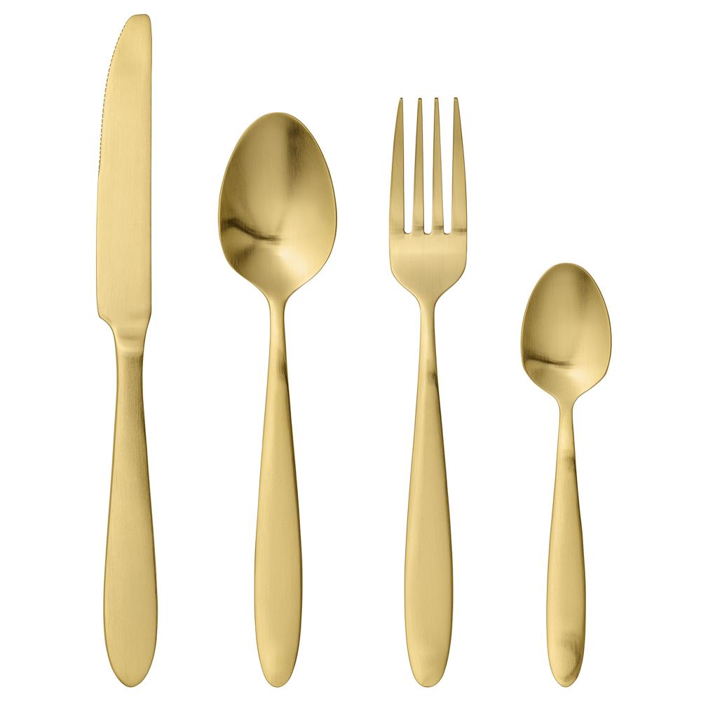 Bloomingville Besteckset 4-teilig Gold beschichtet Messer Gabel Löffel Besteck Dänisches Design