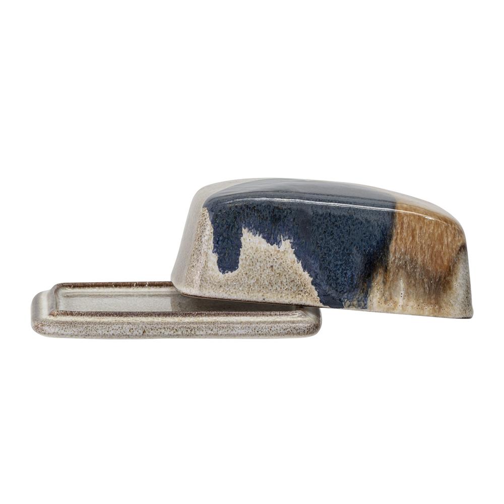 Bloomingville Jules Butterdose mit Deckel in Braun/Blau 14x6x10cm aus Steingut im dänischen Design