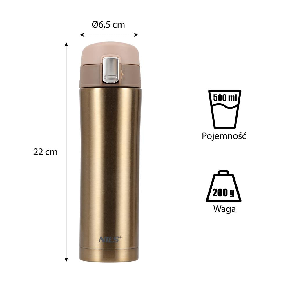 NILS Thermobecher 500 ml Edelstahl Gold Isolierbecher auslaufsicher