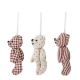 Bloomingville Salwa Teddybär Weihnachtsanhänger, Rot, 3er Set Baumschmuck