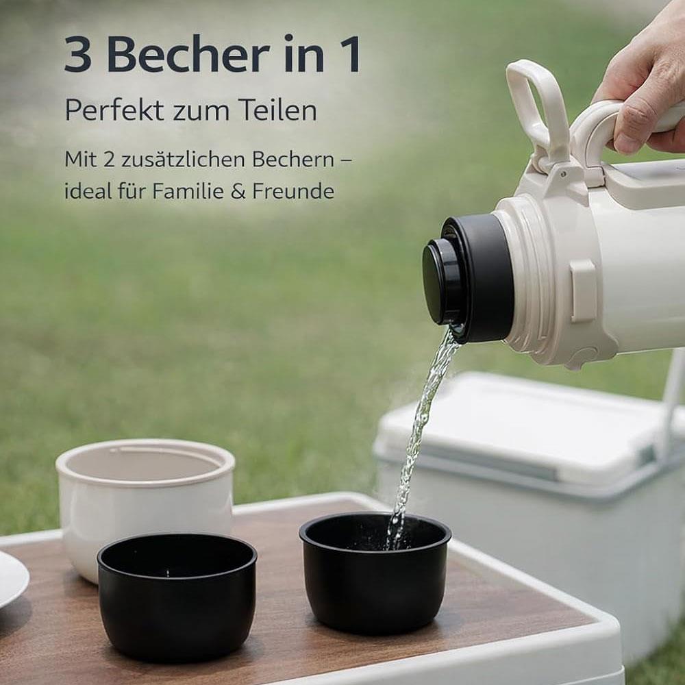 LocknLock Isolierkanne 1,8 L Schwarz - Thermoskanne Edelstahl mit Becher & Tragegurt