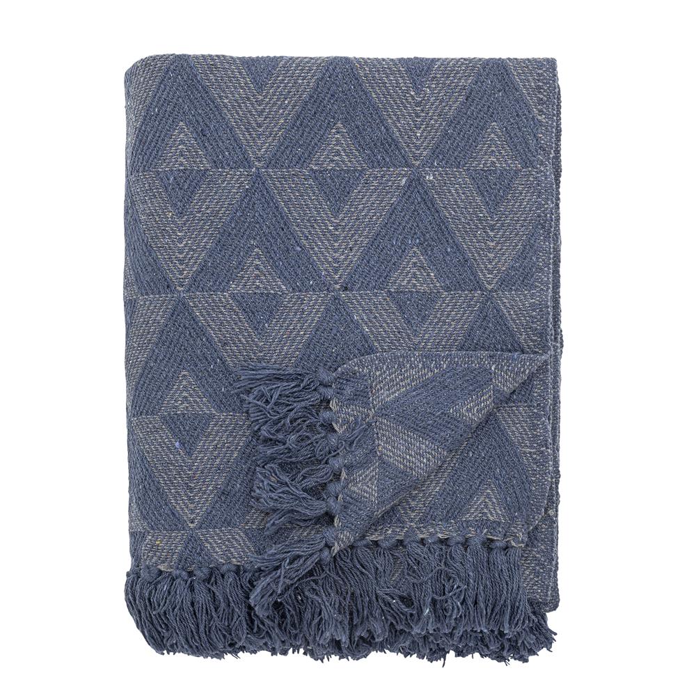 Bloomingville Udine Decke Blau Recycelte Baumwolle L160xW130 cm – geometrische Decke