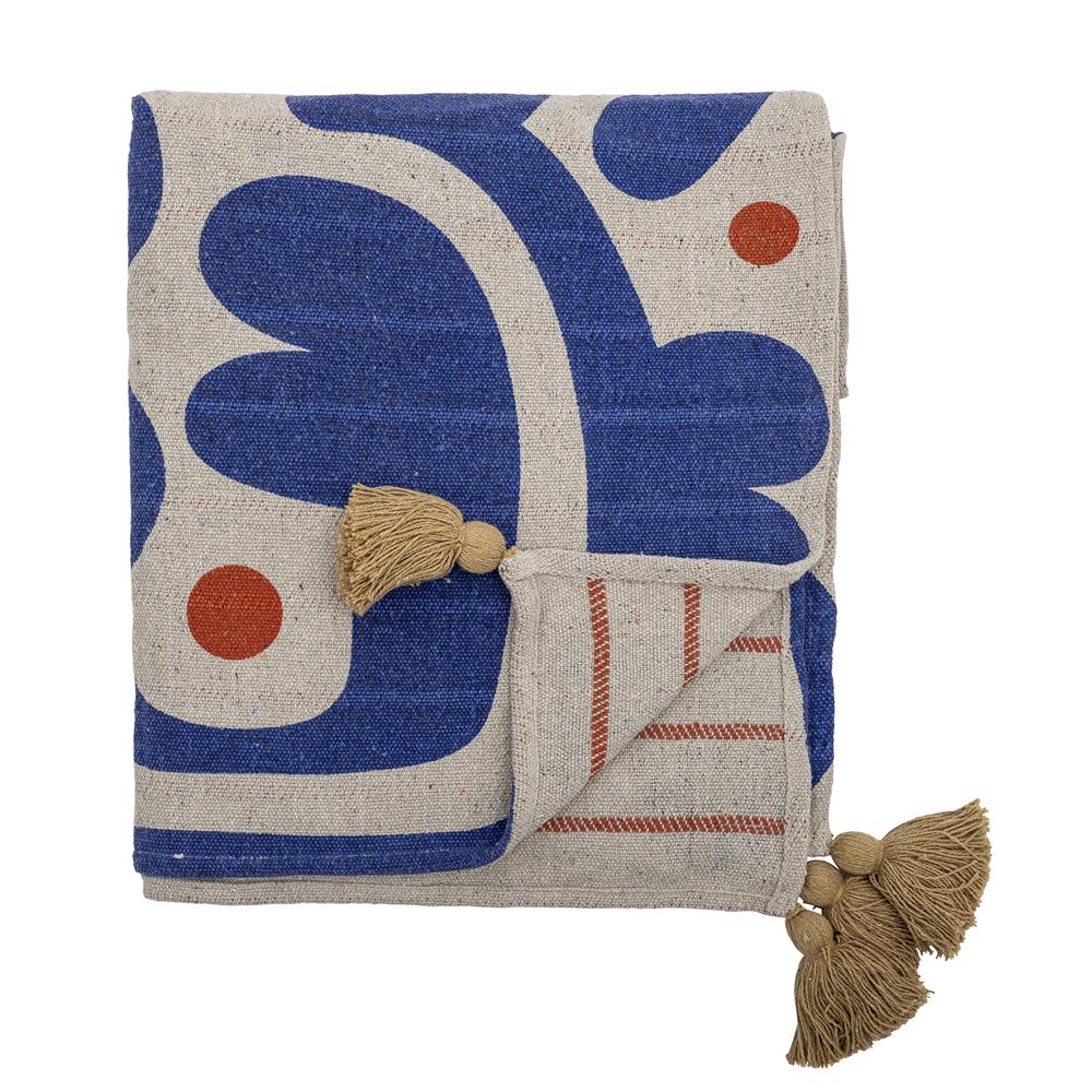Bloomingville Eviaya Decke bunt 160x130 cm aus recycelter Baumwolle – Wohndecke Kuscheldecke