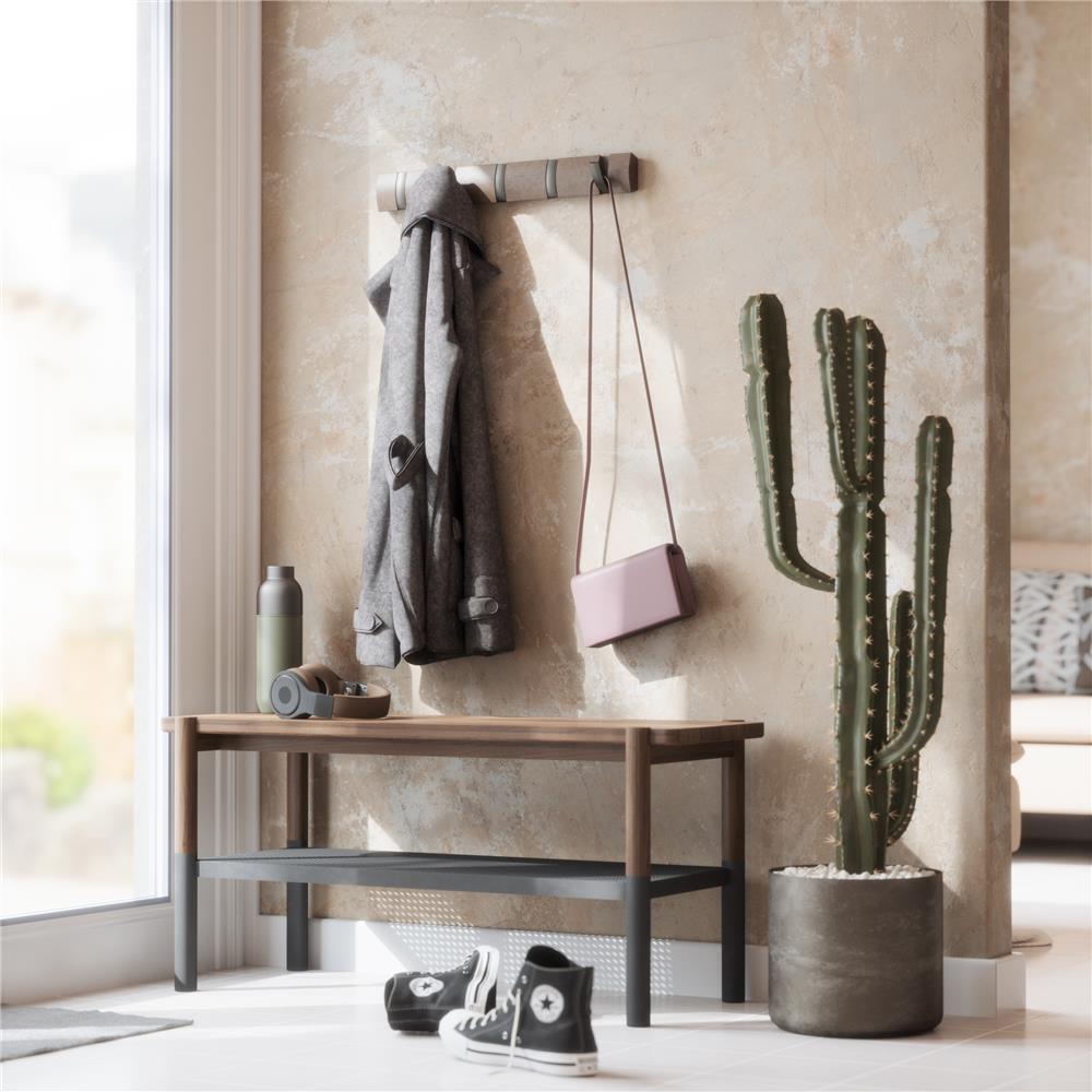 Umbra Flip Wandgarderobe, Garderobenleiste in Grau, mit 5 beweglichen Haken in Zinnfarben