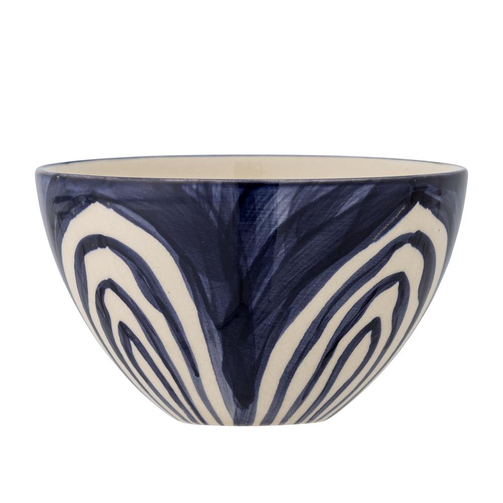 Bloomingville Shama Schale D12 cm aus Steingut in Blau – handbemalte Schale für Tischdeko