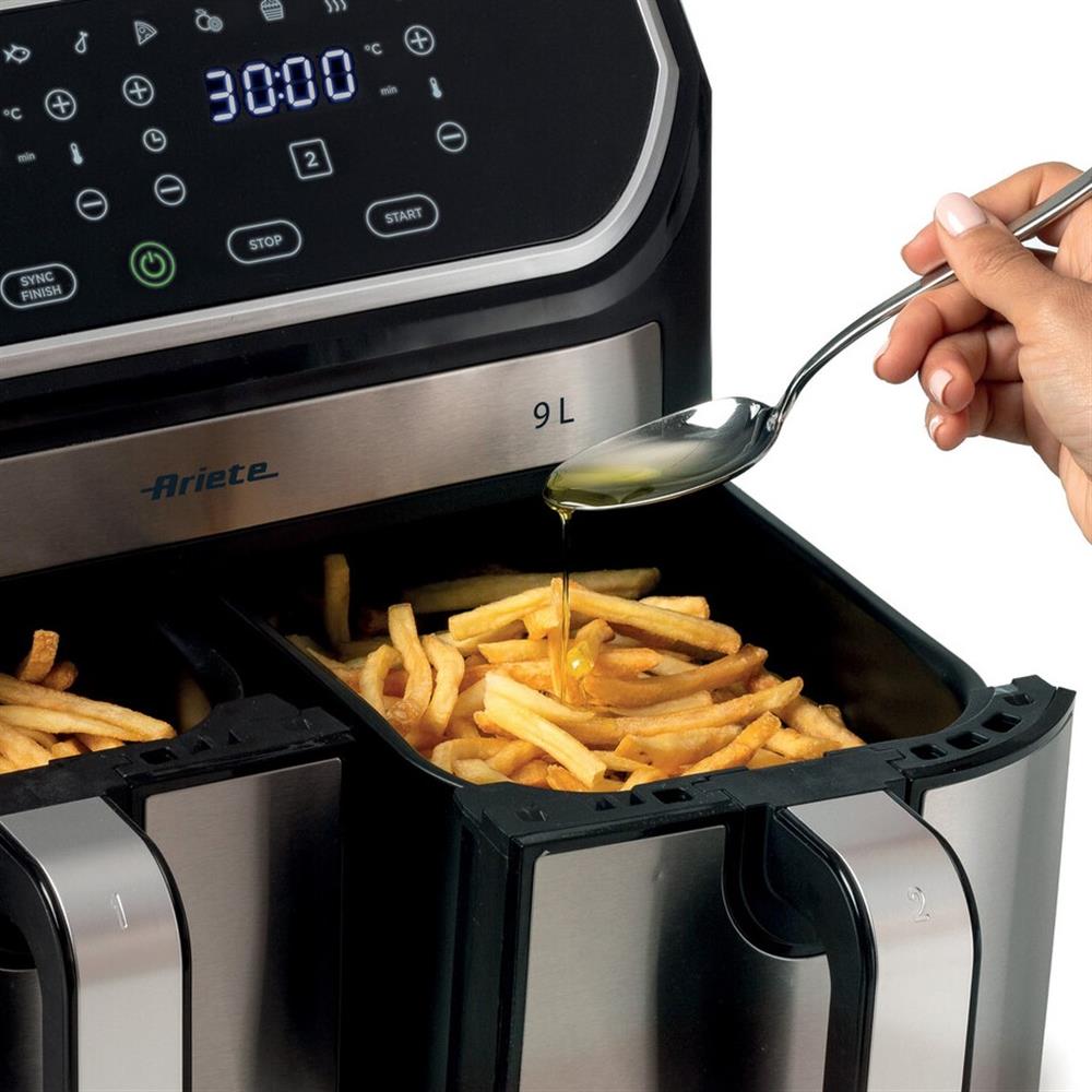Ariete Air Fryer Dual, Schwarz, Doppel Heißluftfritteuse, 9L, 2100W